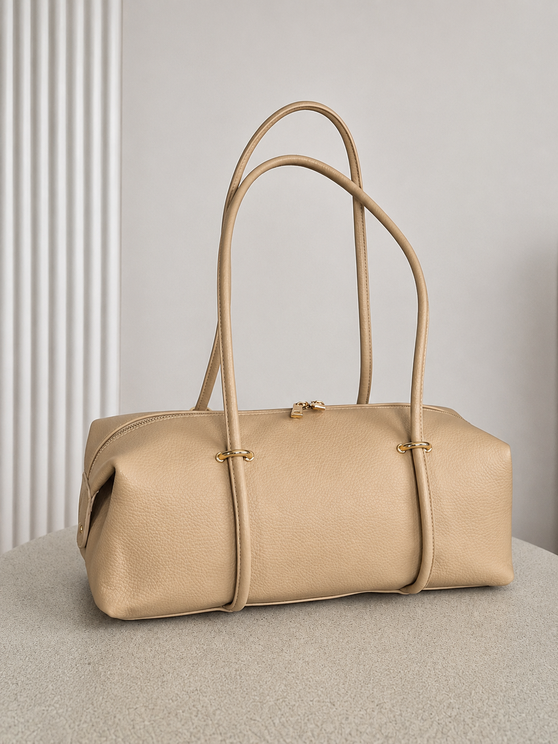 Torba skórzana baguette maxi beige
