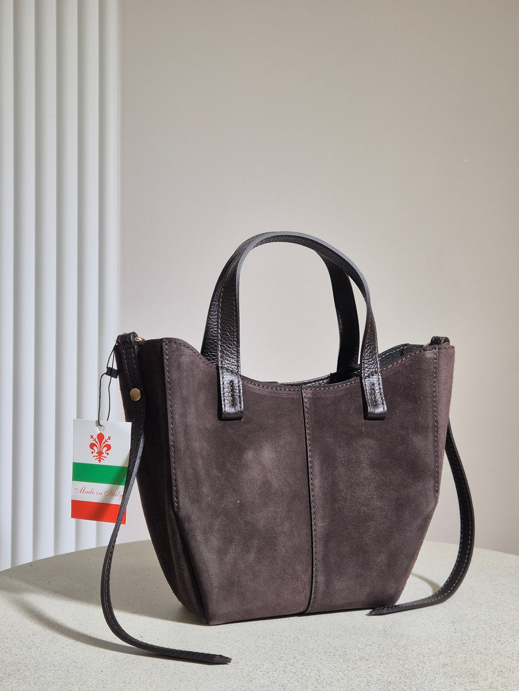Mini shopperka z włoskiej skóry w kolorze czekoladowym