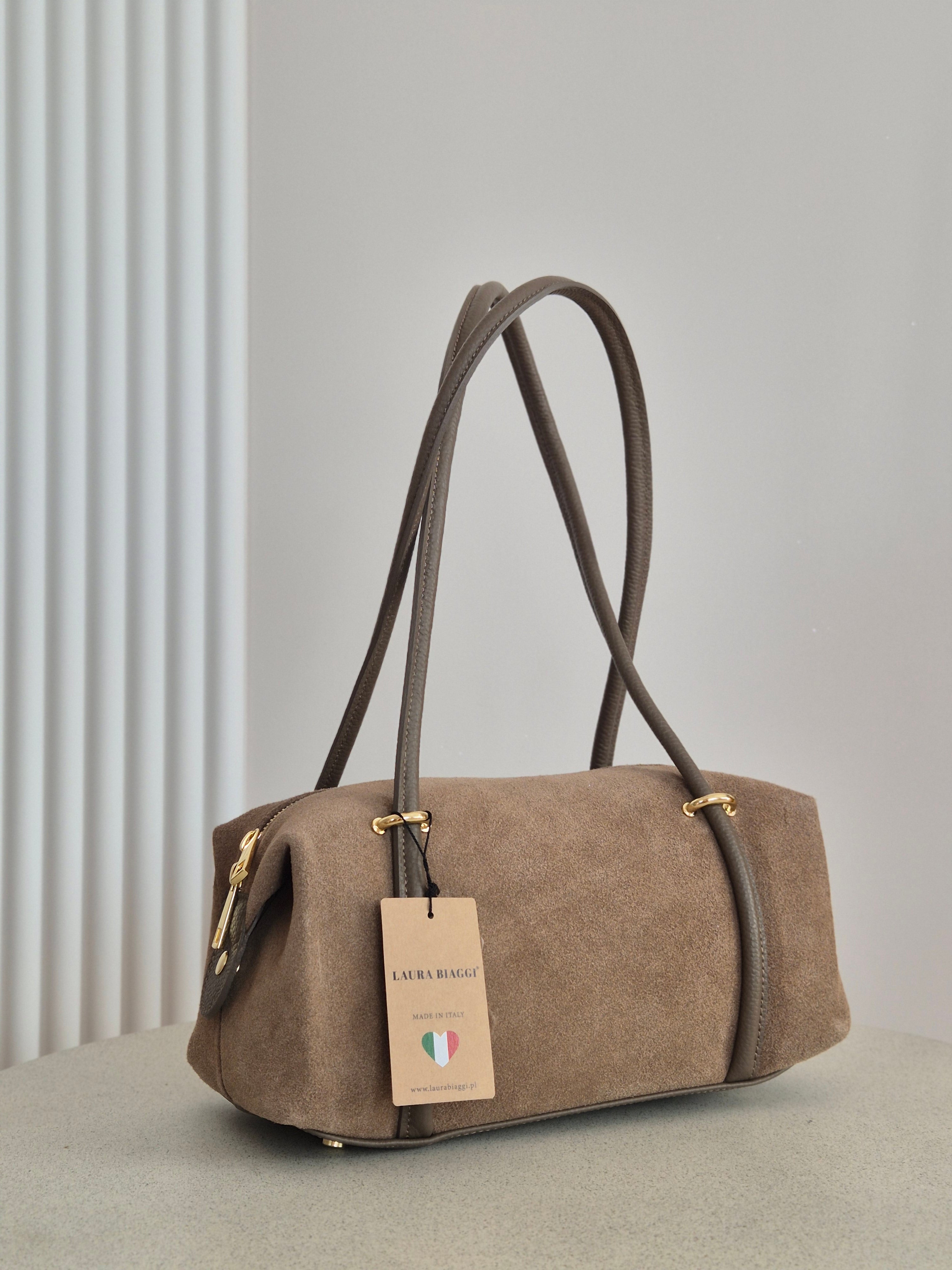 Torebka skórzana Baguette MEDIUM mocha zamsz