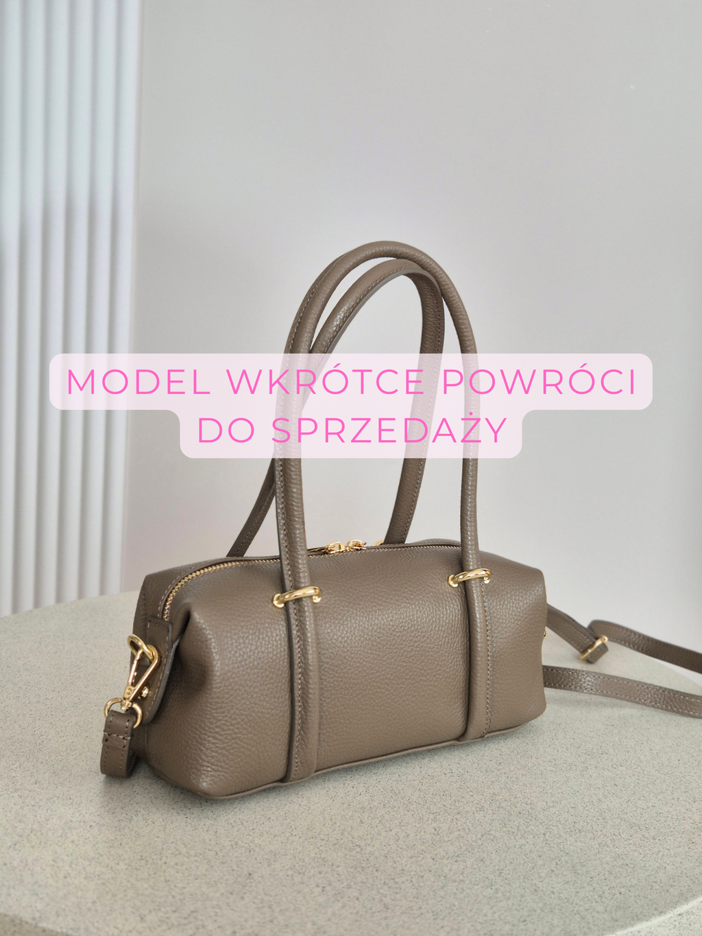Skórzana torebka baguette mini dark taupe z długim paskiem