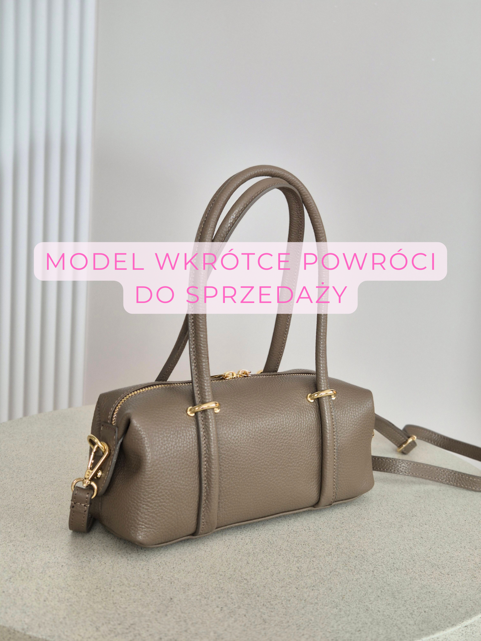 Skórzana torebka baguette mini dark taupe z długim paskiem