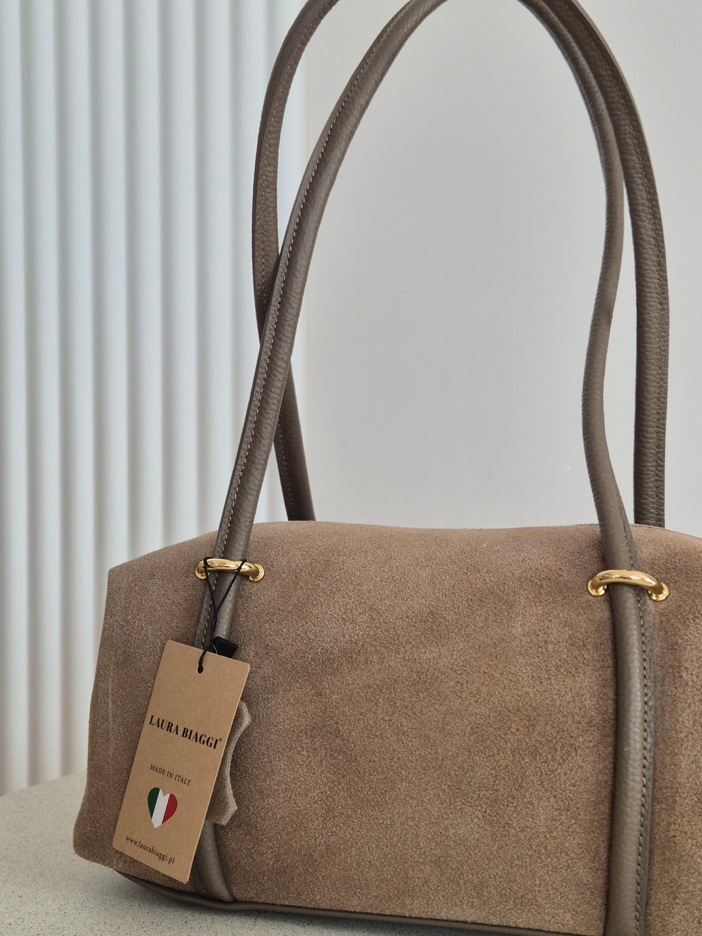 Torebka skórzana Baguette MEDIUM mocha zamsz