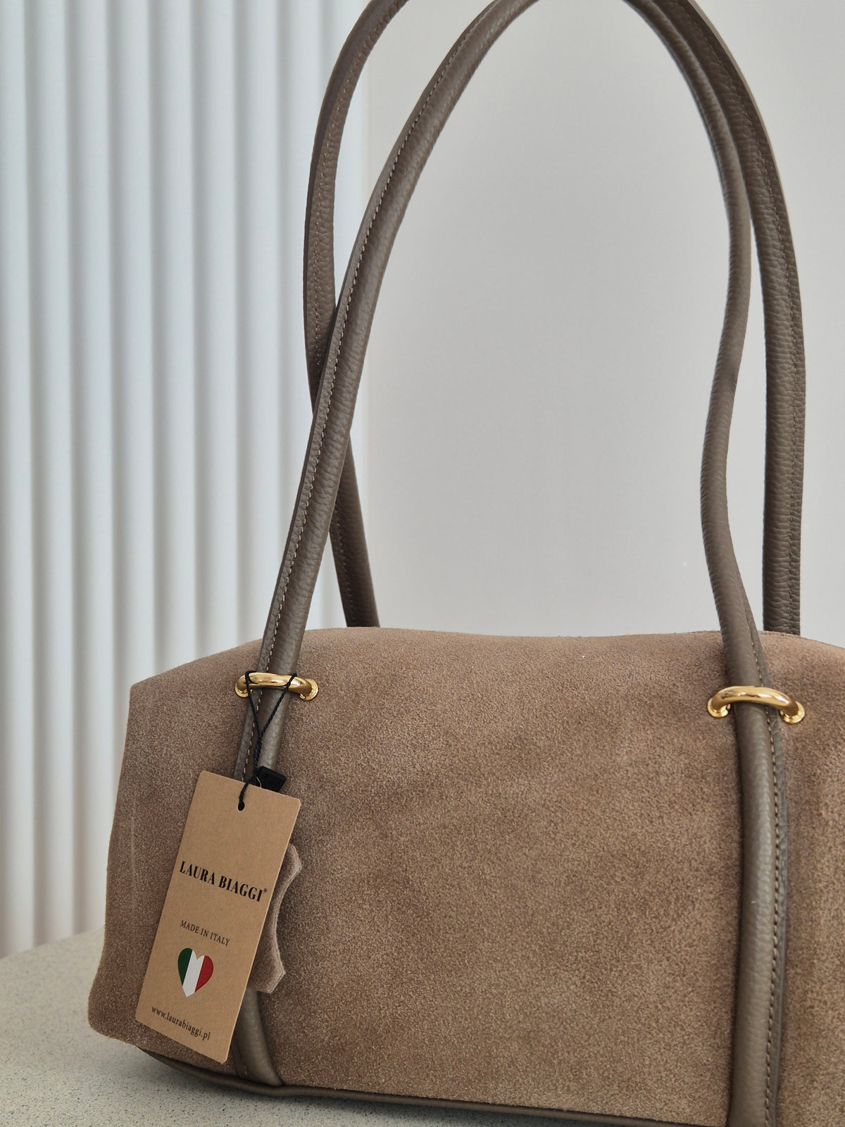 Torebka skórzana Baguette MEDIUM mocha zamsz
