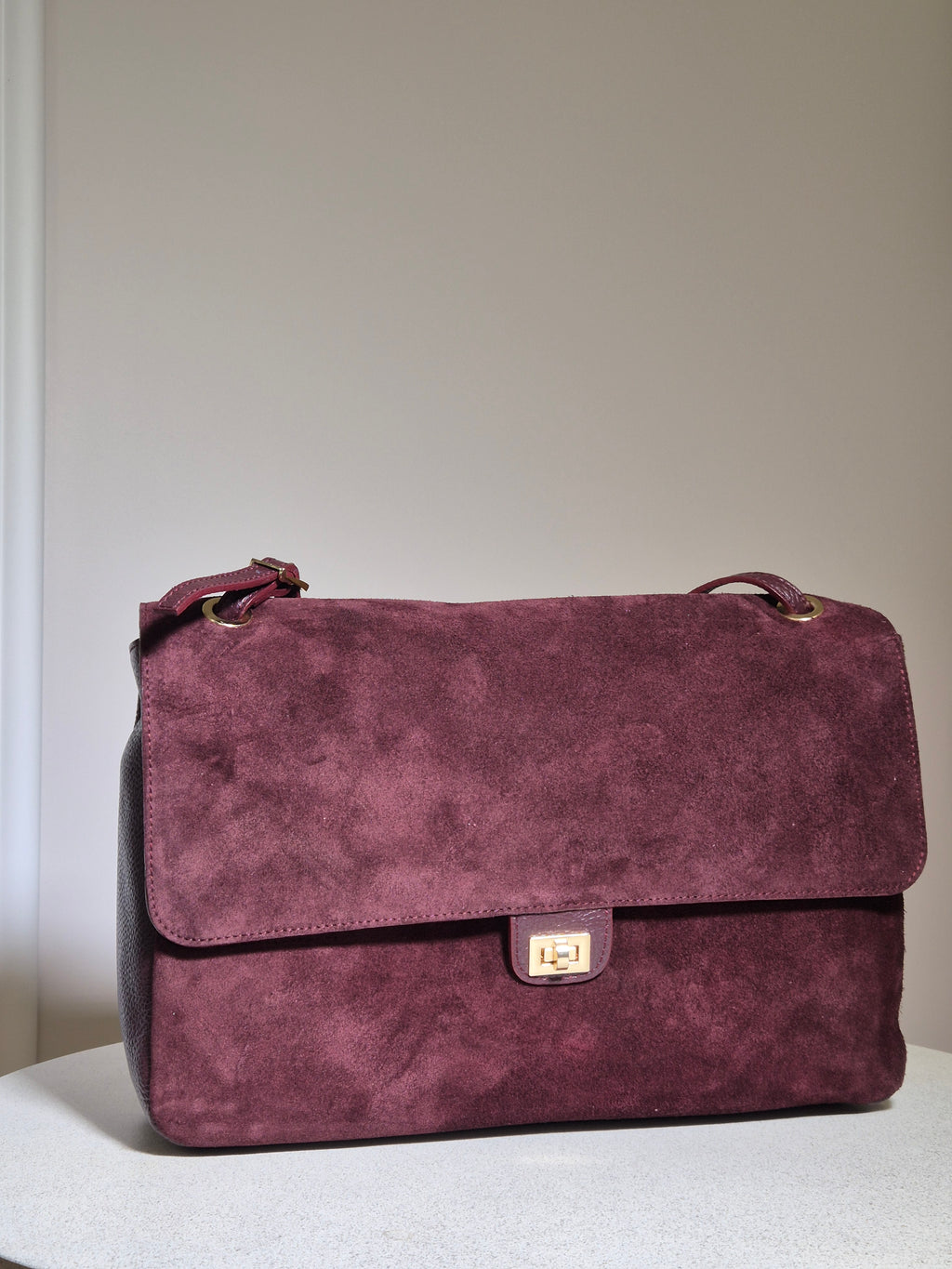 Torebka skórzana MARGOT 02 PREMIUM zamszowa, bordowa